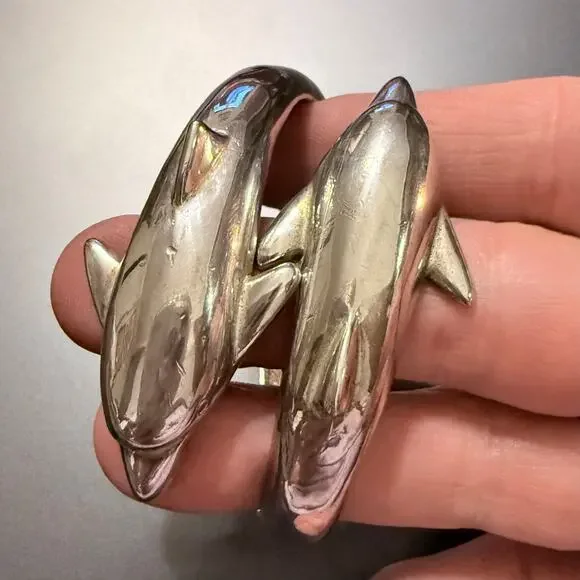 Sterling Silver 925 Twin Dolphin Hinge Bracelet (2.8 oz) - Picture 5 of 8